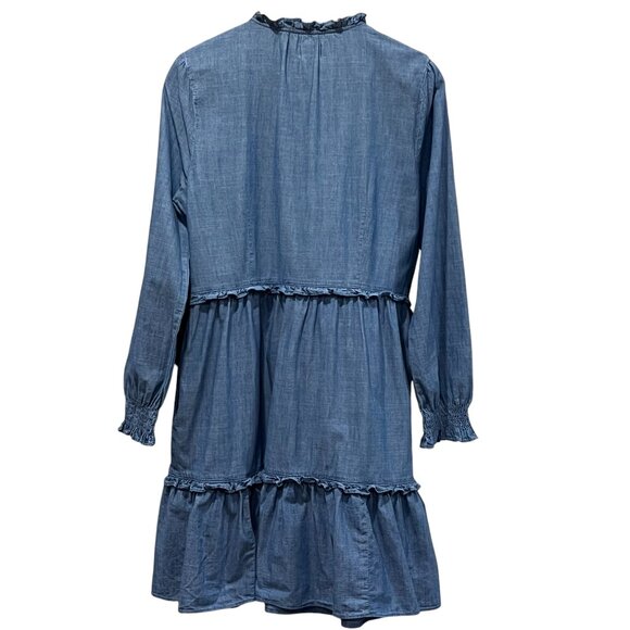 J Crew Chambray Ruffle Mini Dress, Pockets, 12 - Picture 2 of 10